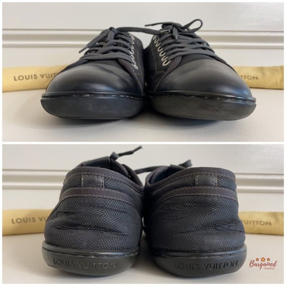 Authentic Louis Vuitton Gray/Black Damier Graphite Nylon Men's Sneakers Size 9.5 - Picture 4 of 14